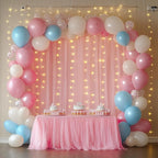 Fomcet Peach Tulle Backdrop Curtains with Lights String 10FT X 8FT Sheer Curtain with Lights Tulle Curtains Backdrop for Wedding Birthday Party Baby Shower Photo Shoot (2 Panels 5x8FT)