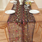 Black Embroidery Daisy Fall Table Runner 120Inch 10FT Florals Soft Sheer Tulle Fabric Table Runner for Home Decor, Brithday, Wedding, Baby Shower ,Holiday ,Parties, DIY Craft,3PC