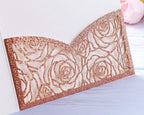 20 Pcs Laser Cut Wedding Invitations Card Pocket with Envelope for Birthday Party Baby or Bride Shower Invite suitable for 5 * 7 Inches Insert Paper (Rose Gold Glitter)