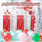 3 Pack Red and Silver Foil Fringe Table Skirts Metallic Tinsel Streamers Garland Banner Backdrop for Table Decor, Parade Float, Birthday, Wedding, Halloween, Christmas Party Decorations(29x108 In)