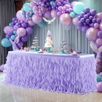 PARTISKY Lavender Purple Tulle Curly Willow Table Skirt for Rectangle Table 6ft, Ruffle Tutu Table Cloth for Girls Boys Baby Shower,Mermaid Birthday Party