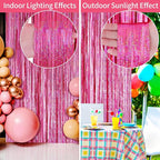 Picoway 4 Pack Pink Foil Fringe Tinsel Backdrop Curtains, Birthday Engagement Bachelorette Party Decorations, Photo Booth Props Door Streamers Curtain
