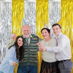 GOER 3.2 ft x 8.2 ft Metallic Tinsel Foil Fringe Curtains Party Backdrop Party Streamers for Birthday,Graduation,New Year Eve Decorations Wedding Decor (4 Pcs,Gold&Silver)