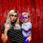 4 Pack Red Foil Fringe Curtain Backdrop, 3.28Ft x 8.2Ft Metallic Tinsel Foil Fringe Streamer for Party, Photo Booth Props, Birthday, 2022 Mother's Day Decoration Party Supplies
