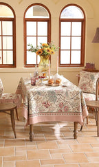 patdrea Designer Pink Linen Table Cloth for Sqaure Table,French Tablecloth with Birds Pattern,Small Colorful Decoration Cover for Kitchen Dining,Christmas,Party,Thanksgiving,67"x67"-Kulom a