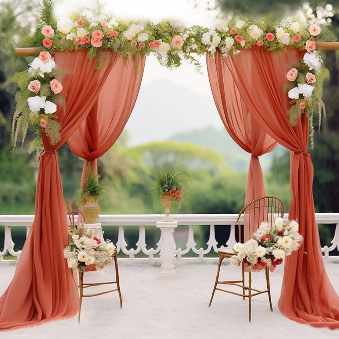 Arch Drapes for Wedding Arch Draping Fabric Terracotta Sheer Backdrop Curtain for Ceremony Bridal Party Decor 19Ft Length x 28" Width 2 Panel