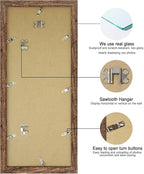 8x20 Picture Frame Set of 2, Rustic Brown Wood Frame with Tempered Glass Collage Frame, Display Pictures Four 4x6 With Mat or 8 x 20 Without Mat - Horizontal or Vertical Wall Mounting