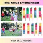Dance Wands Ribbon Pack, Party Favors for Girls Goodie Bags, Outdoor Kids Rainbow Birthday Party Games, Gymnastics Gift Bags Steamers (multicolored ribbon with Red grip,10pcs set)
