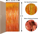 Reusable Foil fringe Curtains Halloween Decor Indoor Party Decorations - Melsan 3 Pack 3.2 x 8.2 ft Tinsel Curtain Party Photo Backdrop for Birthday Party Baby Shower or Graduation Decorations (Orange)