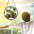 Stained Glass Window Hanging, Frog Green Leaf Sun Catchers Colorful Glass Panel Cool Suncatcher Decor for Birthday for Women, Men, Wife, Aunt, and Mom 11.8x11.8 in
