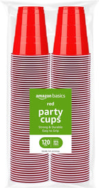 Amazon Basics Disposable Plastic Party Cups, Red, 18oz, 120 Count, Large Pack