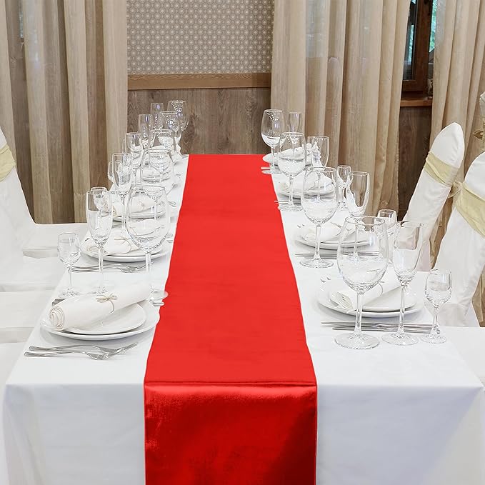 Aneco 16 Pack Christmas Satin Table Runner 12 x 108 Inch Xmas Red, Black Green Long Wedding Satin Silk Table Runner for Wedding Banquet Graduations Birthday Christmas Party Decoration
