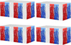 4 Pack 29x108 Inch Metallic Foil Fringe Tinsel Table Skirts for Rectangle Tables Streamer Backdrop for Wedding, Birthday, Parade Floats, Christmas, Halloween Party Decoration(White Blue Red)
