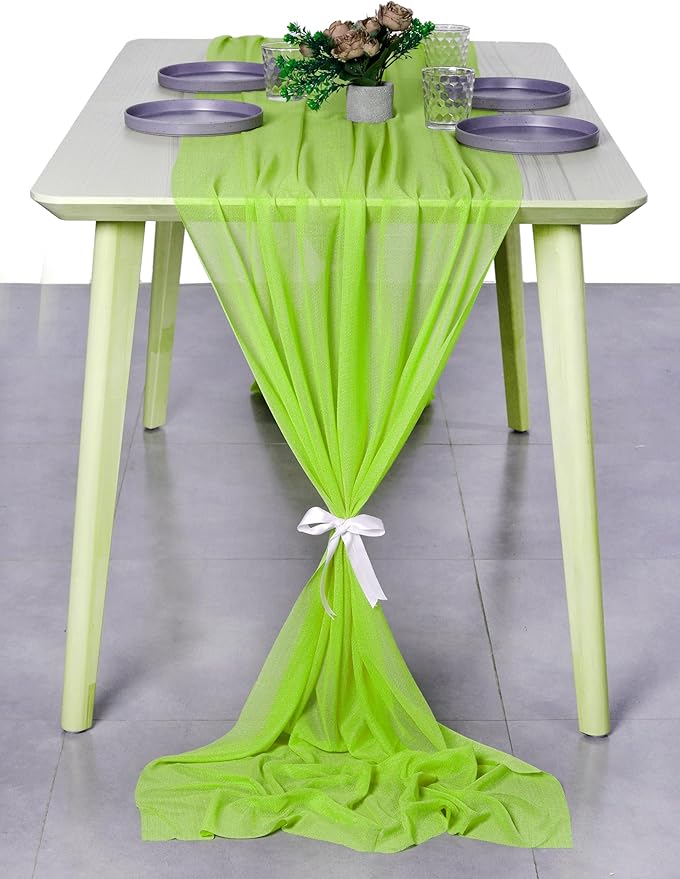 MDS Halloween Chiffon Table Runner - 15 Pack, 29 x 170 Inches, 14ft Each - Sheer Spooky Table Runners for Haunted House Parties, Trick-or-Treat Tables, Witchy Décor, Wedding & Events - Parrot Green