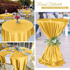 12 Pack 108 Inch Gold Satin Tablecloth - Silky Round Tablecloth Overlay Smooth Fabric Table Cover, Bright Table Decoration for Wedding Party Banquet Events Restaurant Kitchen Dining