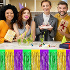 6 Pack 29x108 Inch Gold Green Purple Wave Foil Fringe Table Skirts Metallic Banner for Tinsel Streamer Garland Backdrop for Parade Floats Wedding, Mother's Day, Birthday Mardi Gras Party Decorations