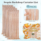 Rose Gold Sequin Backdrop Curtains Panels 4 Pieces 2FTx8FT Wedding Backdrop for Bridal Shower Brithday Party Decor