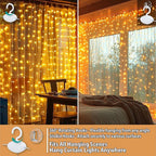 HXWEIYE 300LED Fairy Curtain Lights, 9.8x9.8Ft USB Plug-in 8 Modes Christmas String Hanging Lights with Remote for Bedroom Backdrop Wedding Party Indoor Wall Decor, Warm White