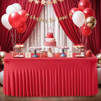 Wish Care 2 Pack Red Spandex Table Clothes for 4 Foot Rectangle Tables, 4FT Wrinkle Free Fitted Tablecloths Ruffles Design Stretch Table Cover for Party, Banquet, Wedding and Events