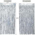 4 Pack 3.3 ft x 6.6 ft Silver Metallic Tinsel Foil Fringe Curtains - Door Streamers for Photo Booth Christmas Day Thanksgiving Wedding New Year Party Decorations