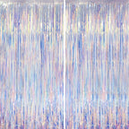2 Pack Iridescent Foil Fringe Curtains, Holographic Tinsel Streamers Birthday Party Decorations, Fringe Backdrop for Kids Birthday, Baby Shower, Anniversary, Engagement Themes Party