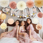 Whaline 22Pcs Boho Champagne Gold Pink Bachelorette Party Decoration Bride to Be Banner Hanging Lanterns Paper Fans Pom Poms Tassel Garlands for Wedding Bridal Shower Backdrop