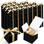 Jutom 100 Pcs Mini Favor Boxes Extra Small Candy Boxes Paper with Gold Ribbon for Christmas Thanksgiving Day Birthday Wedding Anniversary Supplies(2 x 2 x 2 Inch,Black)