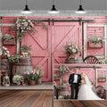 7x5ft Country Wedding Pink Photography Backdrop Rustic Wooden Barn Door Photography Backdrop Farmhouse Flower Western Girl Birthday Baby Shower Wedding Bridal Party Banner Photo Booth Props Background