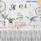 6 Pack 29x108 Inch Metallic Foil Fringe Tinsel Table Skirts Banner for Rectangle Tables Streamer Garland Curtains Backdrop for Wedding, Birthday, Parade Floats, Christmas Party Decoration(Silver)