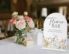 Wedding Signs for Ceremony and Reception, Boho Floral Acrylic Flower Bar Sign, Wedding Signage with Stand, Bridal Shower Table Centerpieces, Flower Bar Supplies for Engagement Reception Events, 22