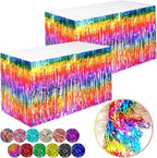 Rainbow Streamers Party Decorations, 2 Packs Gradient Rainbow Table Skirts Metallic Foil Fringe Tinsel for Birthday Unicorn Pride Gay Fiesta Graduation Float Parade Party Supplies - 29x108 Inch