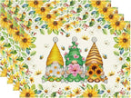 XCHI Daisies Flowers Gnomes Spring Placemats Set of 4 Table Mats Summer Seasonal Table Decorations 12x18 Inch