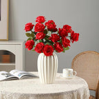 Tifuly 12 Pcs Red Roses Artificial Flowers,Realistic Long Stem Fake Silk Roses Bouquet for Party Home Wedding Centerpiece Office Decor