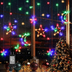PUHONG Christmas String Lights, 138 LEDs Curtain Lights with 8 Light Modes, 11.48FT Star Moon Indoor Outdoor Fairy String for Window, Bedroom, Wall, Home, Ramadan, Christmas Decoration - Multicolored