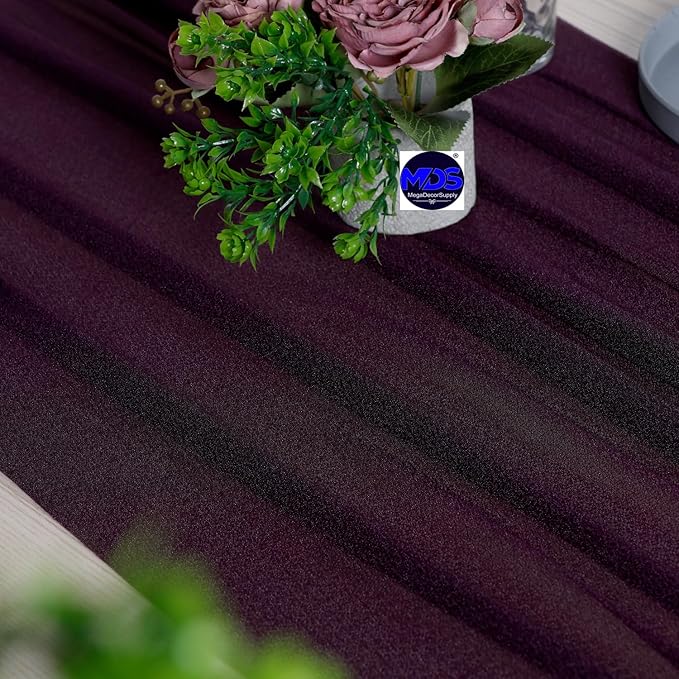 MDS 20 Pack 10ft Chiffon Table Runner 29 x 120 Inches Sheer Wedding Runner Romantic Rustic Table Runner for Wedding Decorations, Birthday Parties, Bridal Shower Party Arch Decor - Eggplant