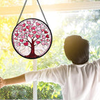 Stained Glass Window Hanging, Valentine's Day Gifts Pink Love Heart Tree Suncatcher Hangings Beige Sun Catchers Decor for Birthday for Women, Men, Wife, Aunt, Mom 6.3 in