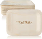 Mr. and Mrs. Disposable Wedding Plates – Rustic, Compostable Alternative to Plastic Plates for Wedding Receptions, Engagement Parties, and Rehearsal Dinners (Salad/Dessert, 50-Pack)