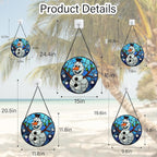 Stained Glass Window Hanging Christmas Funny Snowman 6.3" - Suncatcher Door Garden Blue White Snowflakes Sun Catcher New Year Birthday for Friend Mom Men Woman Nana
