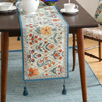 ISAENNE Designer Bohemian Elegant Linen Extra Long Table Runner 118 Inches,Colorful Flower Pattern Table Runners for Dining Tables,Thanksgiving,Kitchen Tables,Christmas,12"*118"-Floralsea A