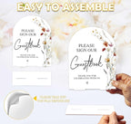 Boho Floral Please Sign Our Guestbook Sign, 6 x 8 Inch White Arch Acrylic Wedding Sign with Holder, Wedding Sign for Ceremony and Reception, Wedding Decoration, Wedding Supplies - BX02