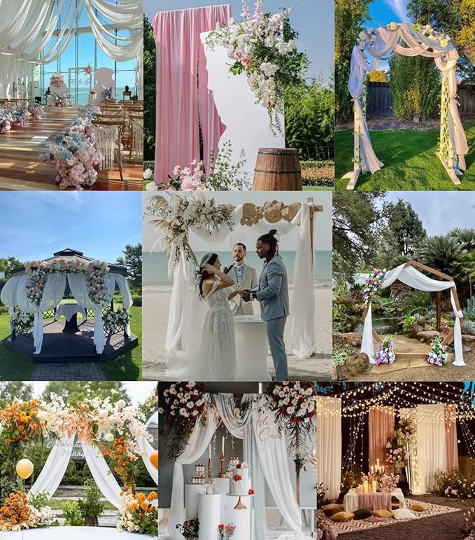 Dusty Blue Wedding Arch Draping Fabric 2 Panels 29" x 20 FT Blue Wedding Drapes for Backdrop Sheer Curtain Drapes for Romantic Bridal Baby Shower Ceremony Birthday Party Fall Outdoor Events