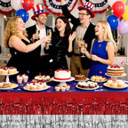 2 Pack Red&White&Blue Table Skirts, 29x108" Metallic Foil Tinsel Fringe Table Skirt for Rectangle Tables Streamer Curtains Backdrop, Party Decorations for Birthdays, Weddings, Holidays