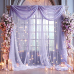 10x10ft Purple Tulle Backdrop Curtain with Lights String for Parites, Sheer Photo Backdrop Curtains with Lights for Wedding Backdrop Ceremony Reception Bridal Shower Baby Shower Birthday Party