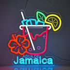 CNBEYOUNG Agua De Jamaica Neon Sign, Neon Lights Hanging Wall Art Decoration for Mexican Restaurants Shop Bar Kitchen Party Home Decor, USB - Driven, Super Bright & Adjustable,12.6 * 12.7inches