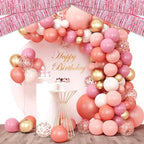 4 Pack 10 Feet Pink Foil Fringe Garland Metallic Tinsel Streamers Banner Wall Hanging Curtain Backdrop for Parade Floats, Wedding, Graduate, Mother's Day, Birthday Party Decoration