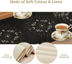 Sun Moon Table Runner - Magical Leaves Mysterious Western Traditional Elements Black White Table Runner for Party Living Room Home Kitchen Dinner - 13x108 Inch