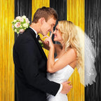 Black and Gold Party Streamers Decoration, 2Pack Graduation Tinsel Backdrop Party Decorations, Foil Fringe Backdrop for 2025 NYE/Anniversary/Farewell/Cocktail/Prom/EID/Birthdays Xmas Wedding Decors