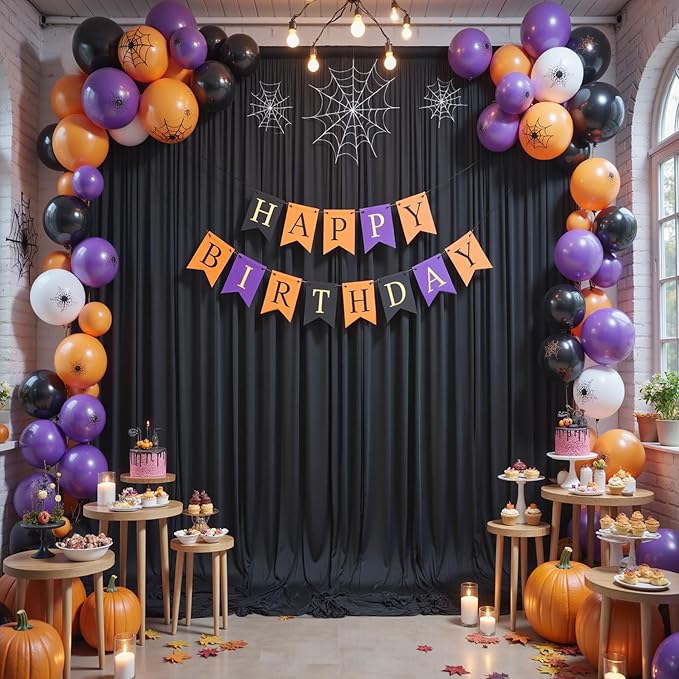 40x12ft Wrinkle Free Black Backdrop Curtain for Wedding Parties, 8 Panels 5×12 ft Long Soft Silky Polyester Fabric Backdrop Drapes Black Photo Back Drop Curtains for Party Photography Background Cloth