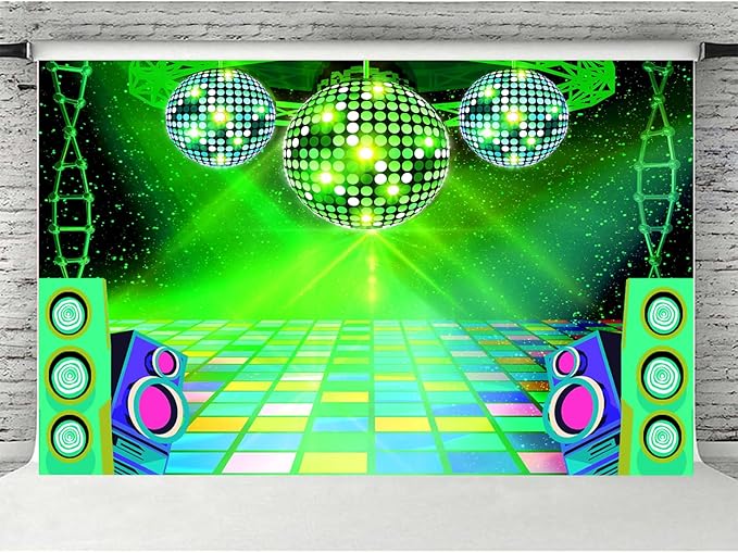 Dance Party Backdrop Retro 80s 90s Theme Stage Dance Ball Music Birthday Party Decoration DJ Photography Background 12 x 10 ft for Baby Shower Picture Photo Shoot Polyester Fabric,Purple