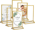 6 Pack Acrylic Sign Holder 5x7" Photo Frames, Double-sided Clear Menu Holder Gold Picture Frames for Wedding Table Numbers, Table Top Display Sign Stand Plastic Flyer Holder Vertical Paper Holder